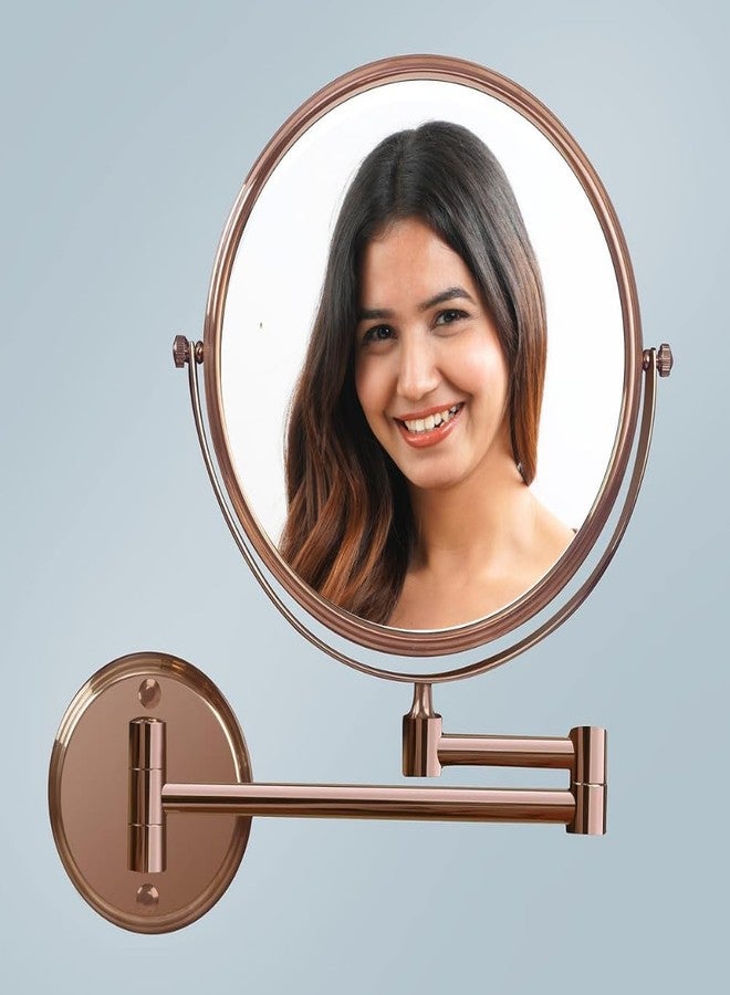 BRANCO Adjustable Wall-Mounted Magnifying Mirror for Makeup & Shaving 360° Swivel, Dual-Sided Bathroom Zoomable 5X Magnification Foldable for Grooming Extendable Arm Unisex (Rose Gold, 8 Inch) - Image 2